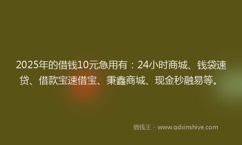 2025年的借钱10元急用有：24小时商城、钱袋速贷、借款宝速借宝、秉鑫商城、现金秒融易等。
