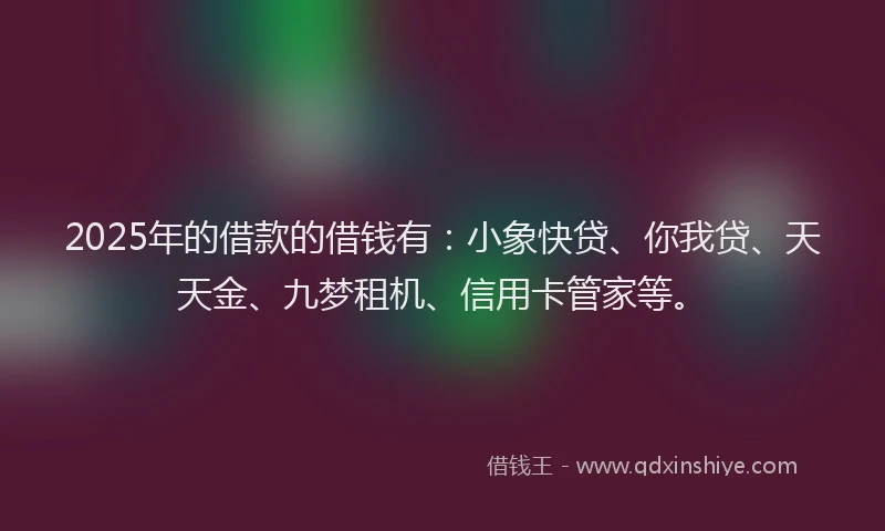 2025年的借款的借钱有：小象快贷、你我贷、天天金、九梦租机、信用卡管家等。