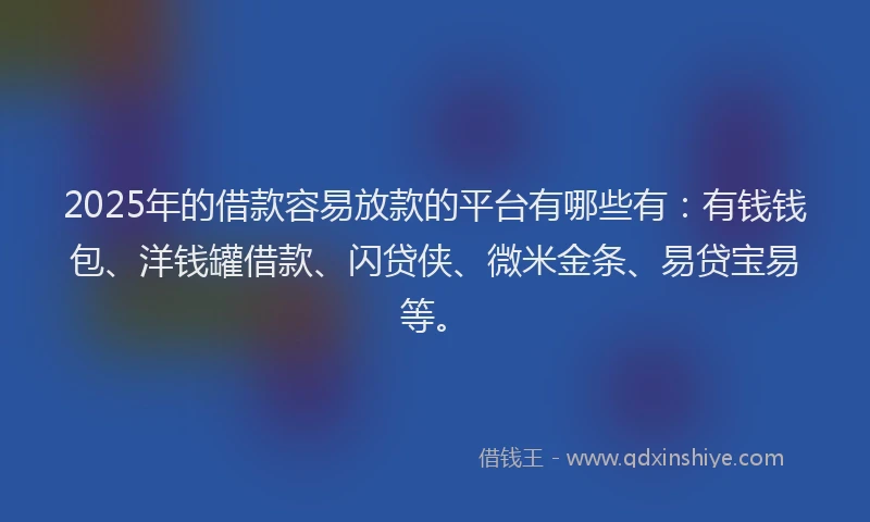 2025年的借款容易放款的平台有哪些有：有钱钱包、洋钱罐借款、闪贷侠、微米金条、易贷宝易等。