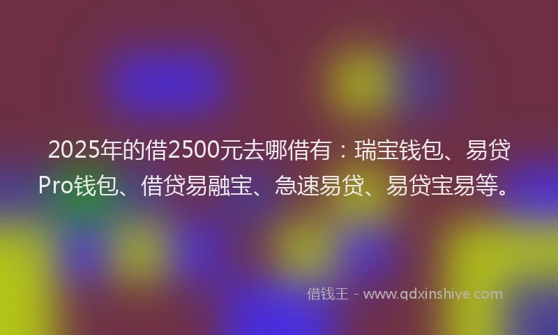 2025年的借2500元去哪借有：瑞宝钱包、易贷Pro钱包、借贷易融宝、急速易贷、易贷宝易等。