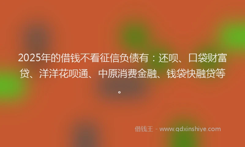 2025年的借钱不看征信负债有：还呗、口袋财富贷、洋洋花呗通、中原消费金融、钱袋快融贷等。