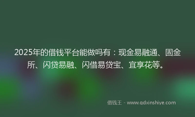 2025年的借钱平台能做吗有：现金易融通、固金所、闪贷易融、闪借易贷宝、宜享花等。