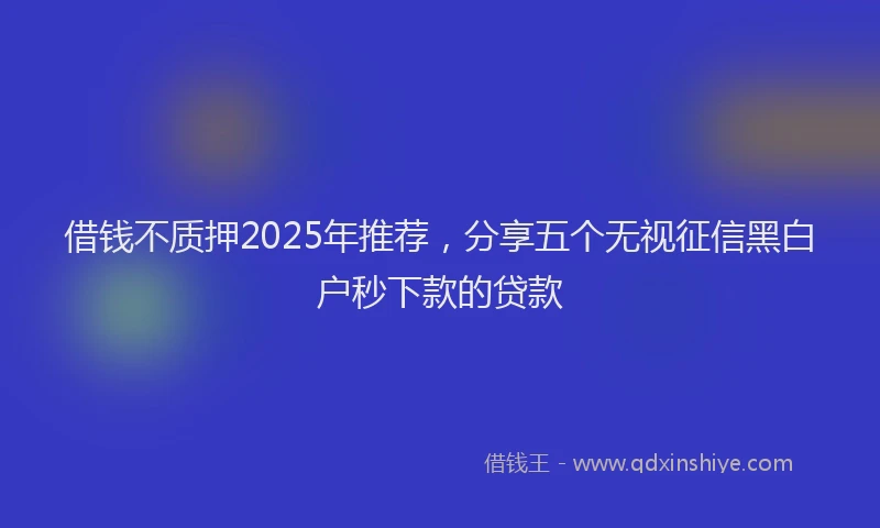 借钱不质押2025年推荐，分享五个无视征信黑白户秒下款的贷款