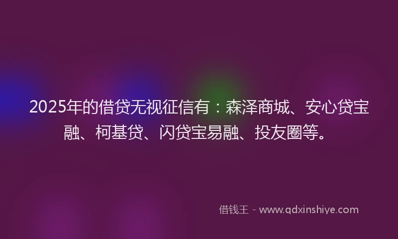 2025年的借贷无视征信有：森泽商城、安心贷宝融、柯基贷、闪贷宝易融、投友圈等。