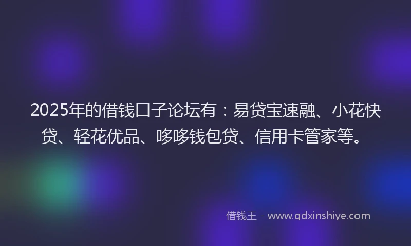 2025年的借钱口子论坛有：易贷宝速融、小花快贷、轻花优品、哆哆钱包贷、信用卡管家等。