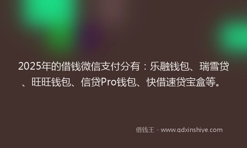 2025年的借钱微信支付分有：乐融钱包、瑞雪贷、旺旺钱包、信贷Pro钱包、快借速贷宝盒等。
