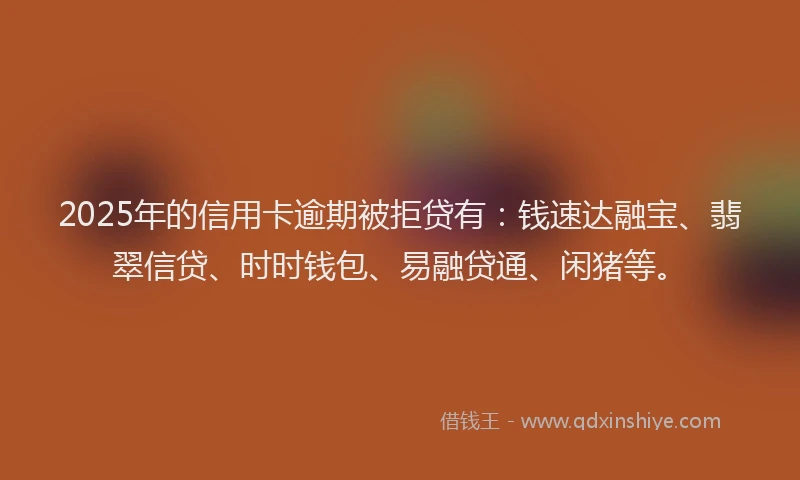 2025年的信用卡逾期被拒贷有：钱速达融宝、翡翠信贷、时时钱包、易融贷通、闲猪等。