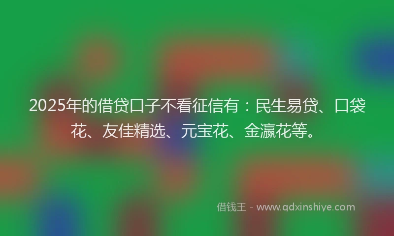 2025年的借贷口子不看征信有：民生易贷、口袋花、友佳精选、元宝花、金瀛花等。