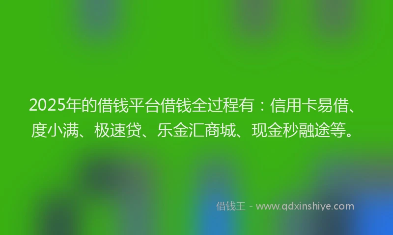 2025年的借钱平台借钱全过程有：信用卡易借、度小满、极速贷、乐金汇商城、现金秒融途等。