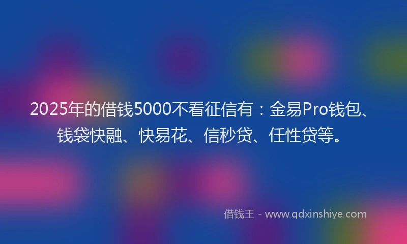 2025年的借钱5000不看征信有：金易Pro钱包、钱袋快融、快易花、信秒贷、任性贷等。