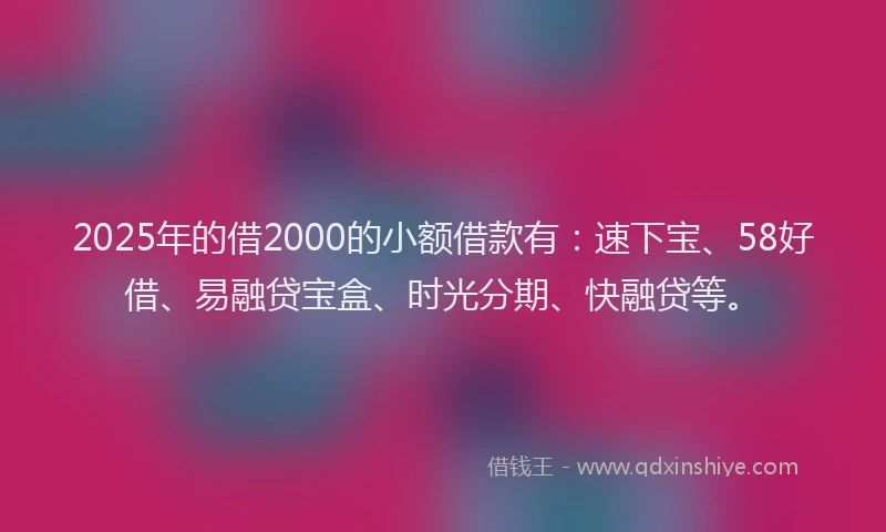 2025年的借2000的小额借款有：速下宝、58好借、易融贷宝盒、时光分期、快融贷等。