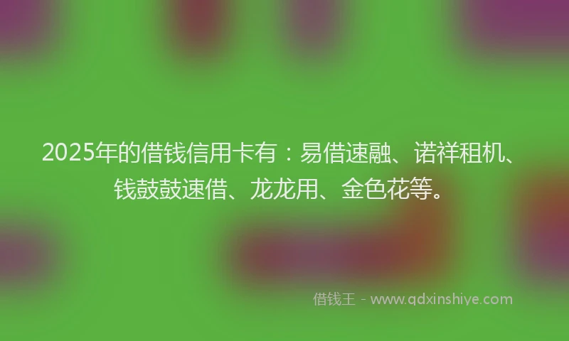 2025年的借钱信用卡有：易借速融、诺祥租机、钱鼓鼓速借、龙龙用、金色花等。