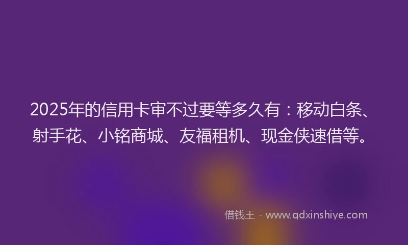 2025年的信用卡审不过要等多久有：移动白条、射手花、小铭商城、友福租机、现金侠速借等。