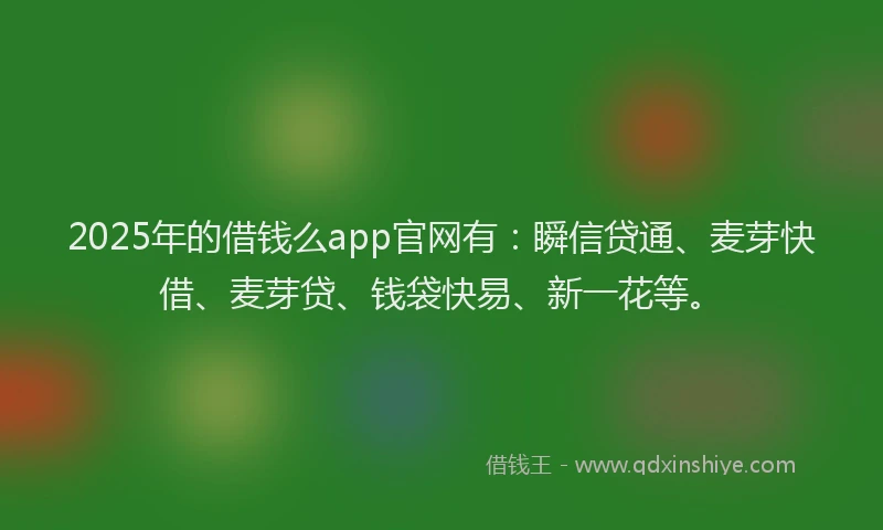 2025年的借钱么app官网有:瞬信贷通、麦芽快借、麦芽贷、钱袋快易、新一花等。