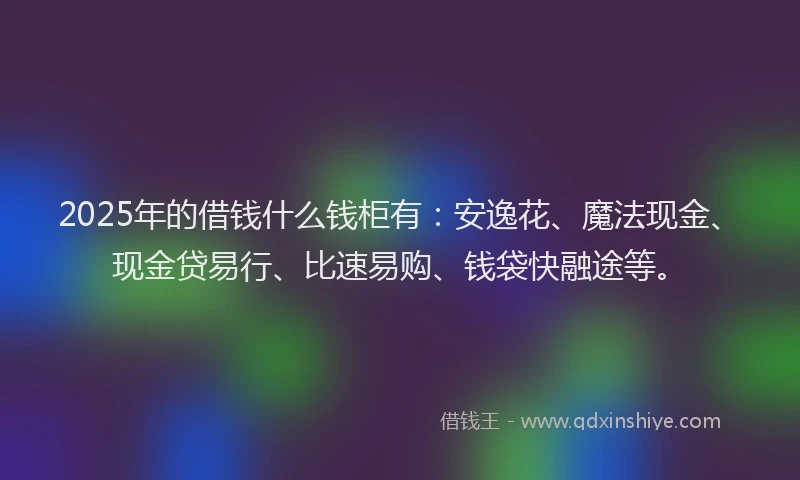 2025年的借钱什么钱柜有：安逸花、魔法现金、现金贷易行、比速易购、钱袋快融途等。