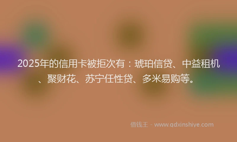 2025年的信用卡被拒次有:琥珀信贷、中益租机、聚财花、苏宁任性贷、多米易购等。