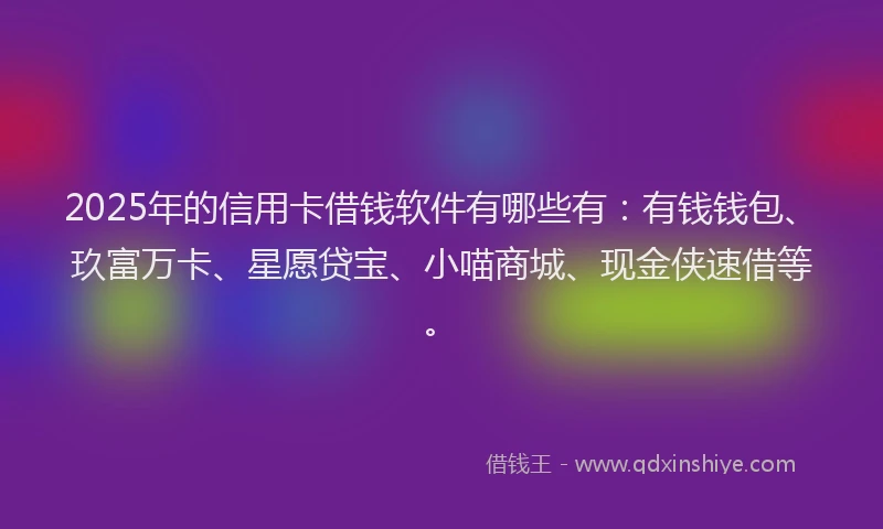 2025年的信用卡借钱软件有哪些有：有钱钱包、玖富万卡、星愿贷宝、小喵商城、现金侠速借等。
