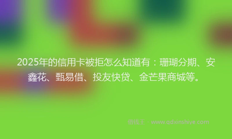 2025年的信用卡被拒怎么知道有：珊瑚分期、安鑫花、甄易借、投友快贷、金芒果商城等。