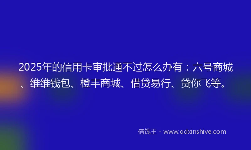 2025年的信用卡审批通不过怎么办有：六号商城、维维钱包、橙丰商城、借贷易行、贷你飞等。
