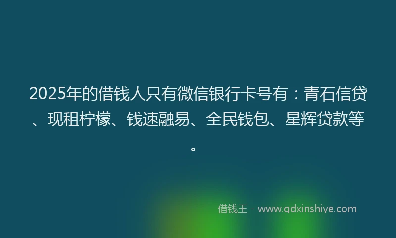 2025年的借钱人只有微信银行卡号有：青石信贷、现租柠檬、钱速融易、全民钱包、星辉贷款等。