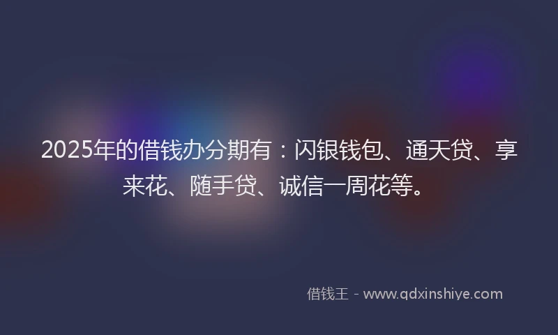 2025年的借钱办分期有：闪银钱包、通天贷、享来花、随手贷、诚信一周花等。