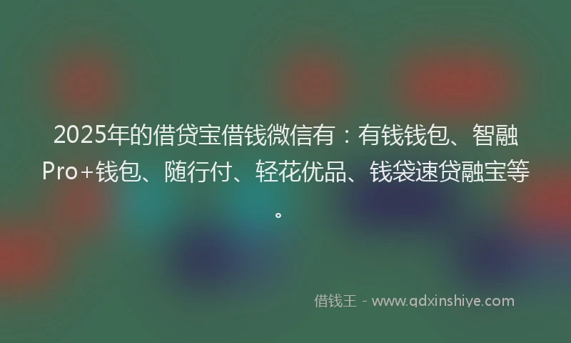2025年的借贷宝借钱微信有：有钱钱包、智融Pro+钱包、随行付、轻花优品、钱袋速贷融宝等。