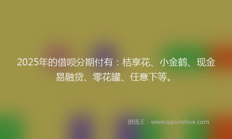 2025年的借呗分期付有：桔享花、小金鹤、现金易融贷、零花罐、任意下等。