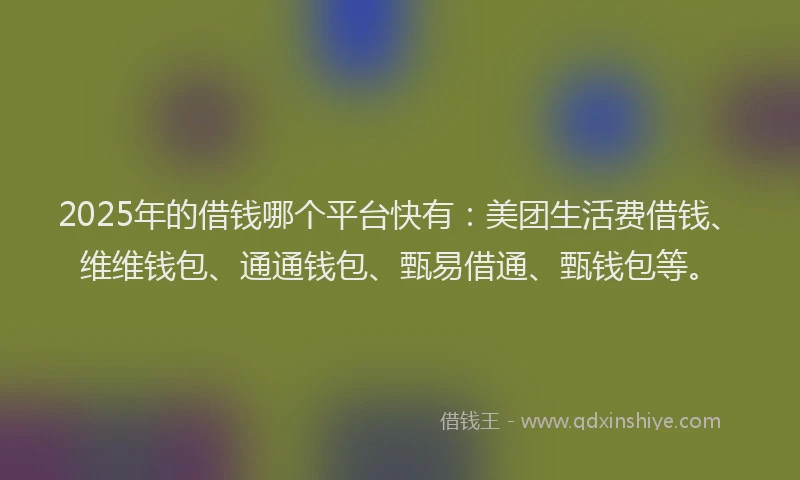 2025年的借钱哪个平台快有：美团生活费借钱、维维钱包、通通钱包、甄易借通、甄钱包等。
