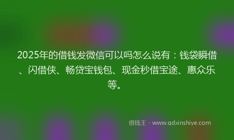 2025年的借钱发微信可以吗怎么说有：钱袋瞬借、闪借侠、畅贷宝钱包、现金秒借宝途、惠众乐等。