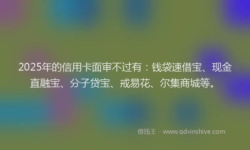2025年的信用卡面审不过有：钱袋速借宝、现金直融宝、分子贷宝、戒易花、尔集商城等。