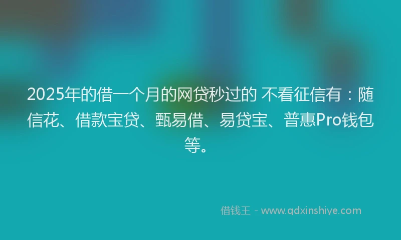 2025年的借一个月的网贷秒过的 不看征信有：随信花、借款宝贷、甄易借、易贷宝、普惠Pro钱包等。
