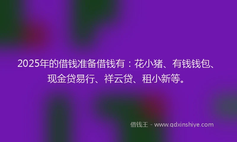 2025年的借钱准备借钱有：花小猪、有钱钱包、现金贷易行、祥云贷、租小新等。