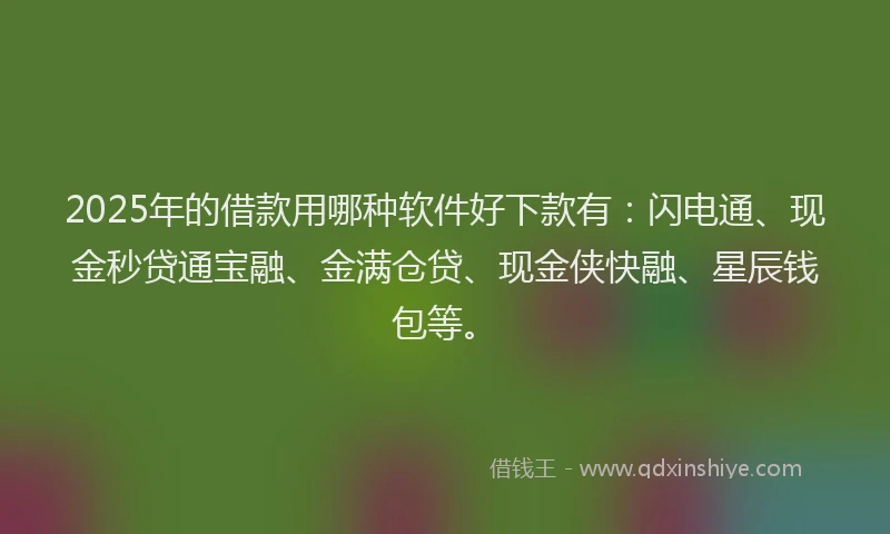 2025年的借款用哪种软件好下款有：闪电通、现金秒贷通宝融、金满仓贷、现金侠快融、星辰钱包等。