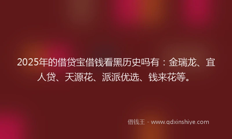 2025年的借贷宝借钱看黑历史吗有：金瑞龙、宜人贷、天源花、派派优选、钱来花等。