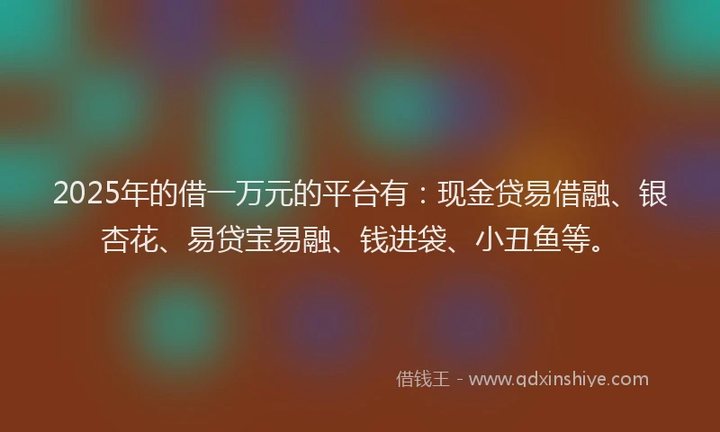 2025年的借一万元的平台有：现金贷易借融、银杏花、易贷宝易融、钱进袋、小丑鱼等。