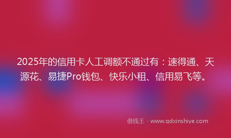 2025年的信用卡人工调额不通过有：速得通、天源花、易捷Pro钱包、快乐小租、信用易飞等。