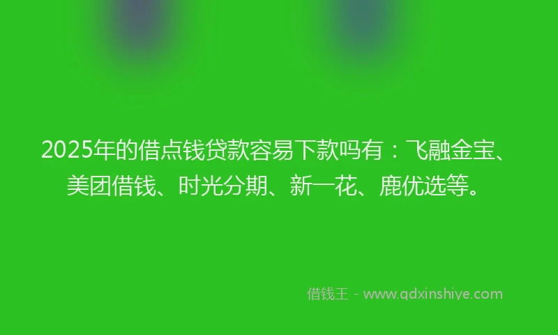 2025年的借点钱贷款容易下款吗有：飞融金宝、美团借钱、时光分期、新一花、鹿优选等。