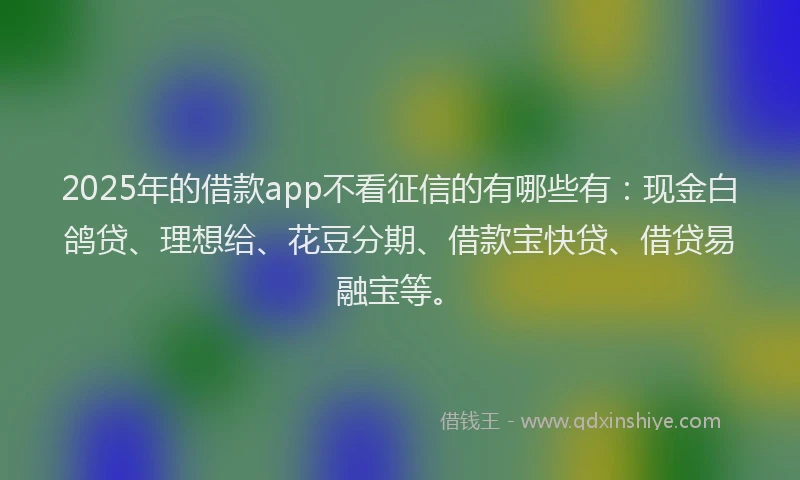 2025年的借款app不看征信的有哪些有：现金白鸽贷、理想给、花豆分期、借款宝快贷、借贷易融宝等。