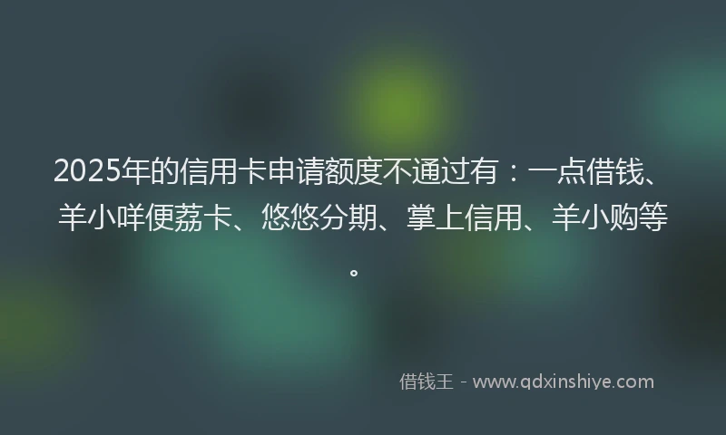 2025年的信用卡申请额度不通过有：一点借钱、羊小咩便荔卡、悠悠分期、掌上信用、羊小购等。