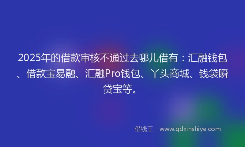 2025年的借款审核不通过去哪儿借有：汇融钱包、借款宝易融、汇融Pro钱包、丫头商城、钱袋瞬贷宝等。