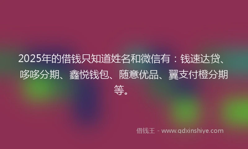 2025年的借钱只知道姓名和微信有：钱速达贷、哆哆分期、鑫悦钱包、随意优品、翼支付橙分期等。