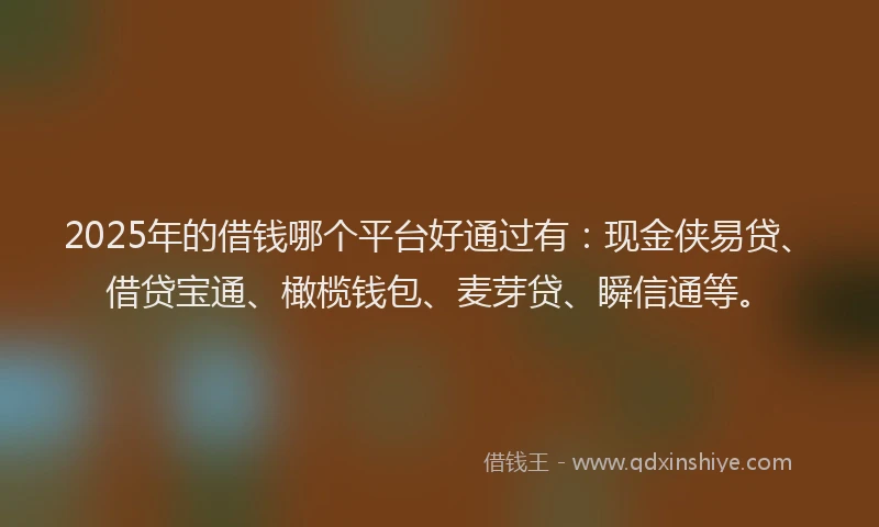 2025年的借钱哪个平台好通过有：现金侠易贷、借贷宝通、橄榄钱包、麦芽贷、瞬信通等。