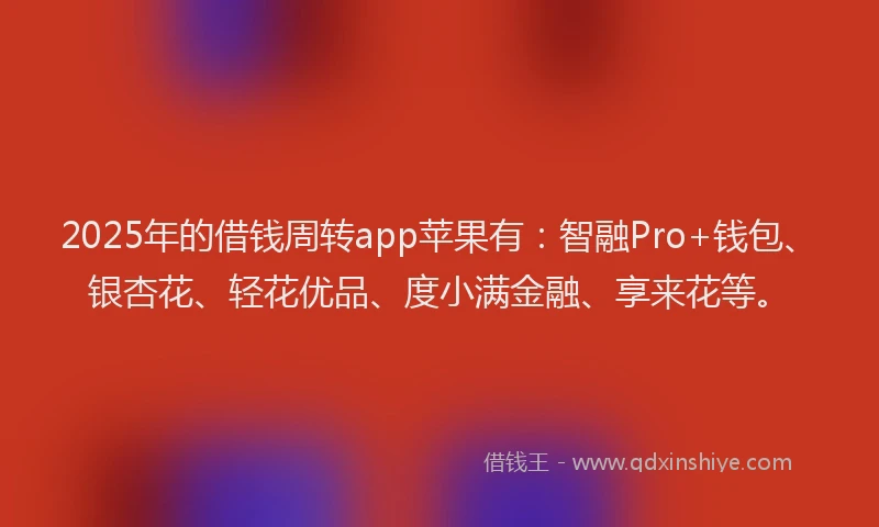 2025年的借钱周转app苹果有：智融Pro+钱包、银杏花、轻花优品、度小满金融、享来花等。