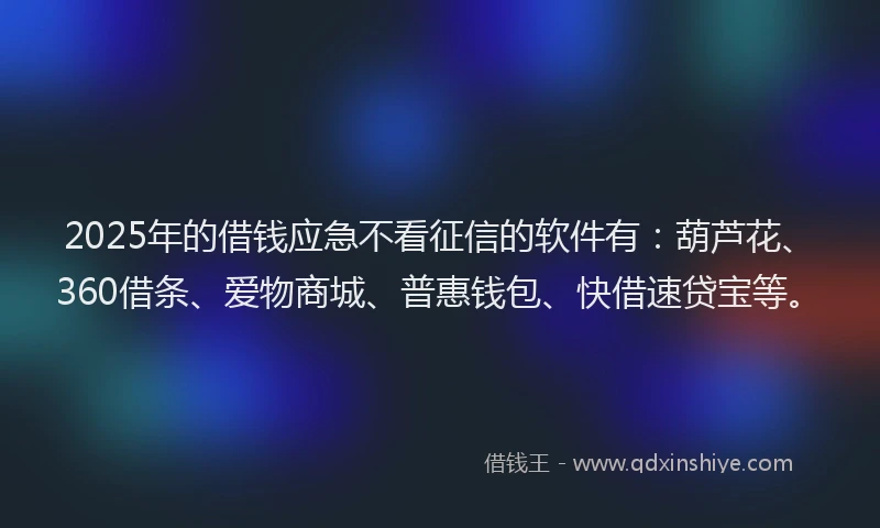 2025年的借钱应急不看征信的软件有：葫芦花、360借条、爱物商城、普惠钱包、快借速贷宝等。