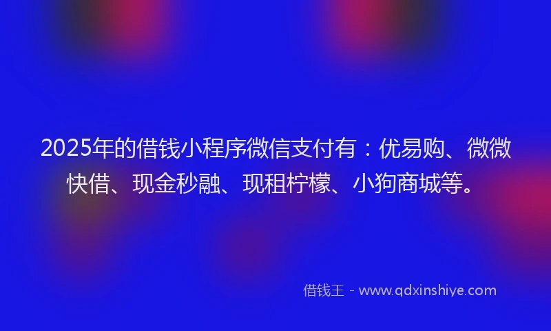 2025年的借钱小程序微信支付有：优易购、微微快借、现金秒融、现租柠檬、小狗商城等。