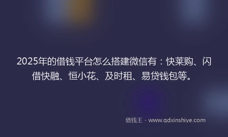 2025年的借钱平台怎么搭建微信有：快莱购、闪借快融、恒小花、及时租、易贷钱包等。