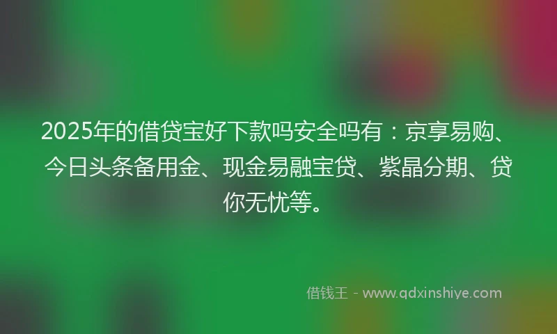 2025年的借贷宝好下款吗安全吗有：京享易购、今日头条备用金、现金易融宝贷、紫晶分期、贷你无忧等。