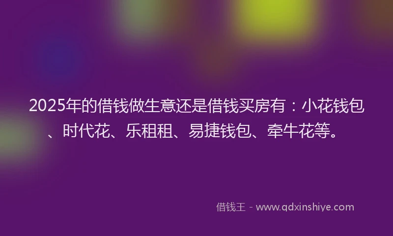 2025年的借钱做生意还是借钱买房有：小花钱包、时代花、乐租租、易捷钱包、牵牛花等。