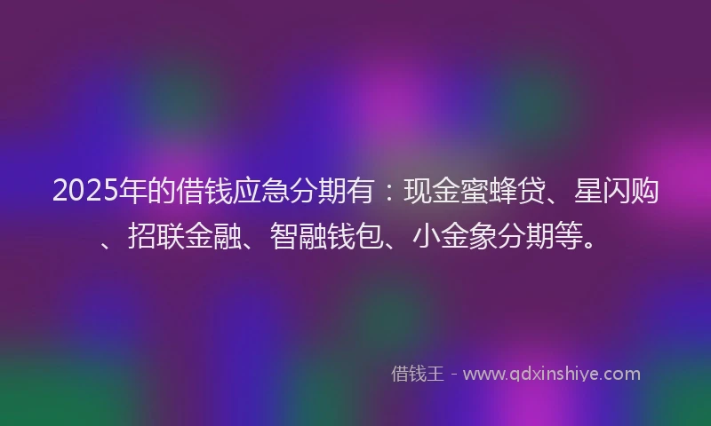 2025年的借钱应急分期有：现金蜜蜂贷、星闪购、招联金融、智融钱包、小金象分期等。