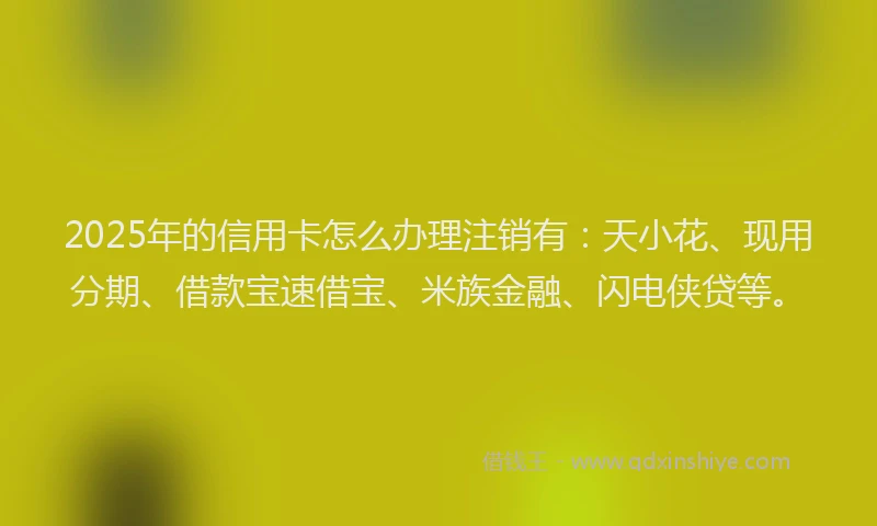 2025年的信用卡怎么办理注销有：天小花、现用分期、借款宝速借宝、米族金融、闪电侠贷等。